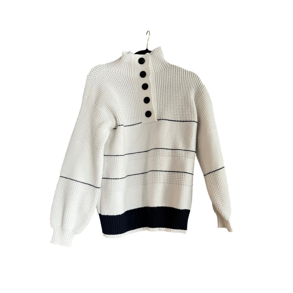 NWOT Commense Women's Striped Knit Sweater‎ Button Up Collar White Black Size S - Picture 4 of 5